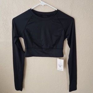 Halara Size XS Black Seamless Flow Breathable Thumb Hole Cropped Sports Top